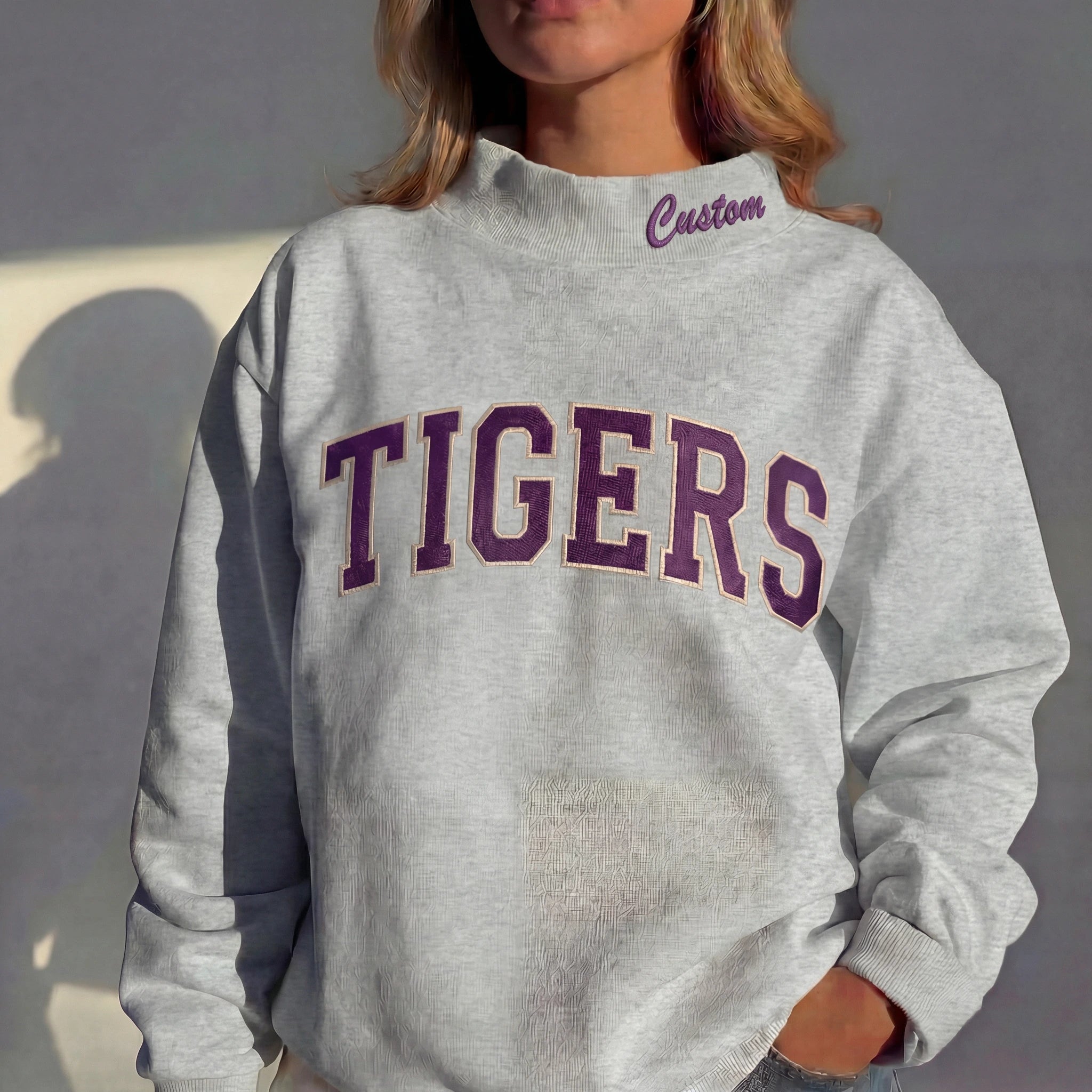 Custom Embroidered Mock Neck Team Name Sweatshirt Gifts for Sports Fans