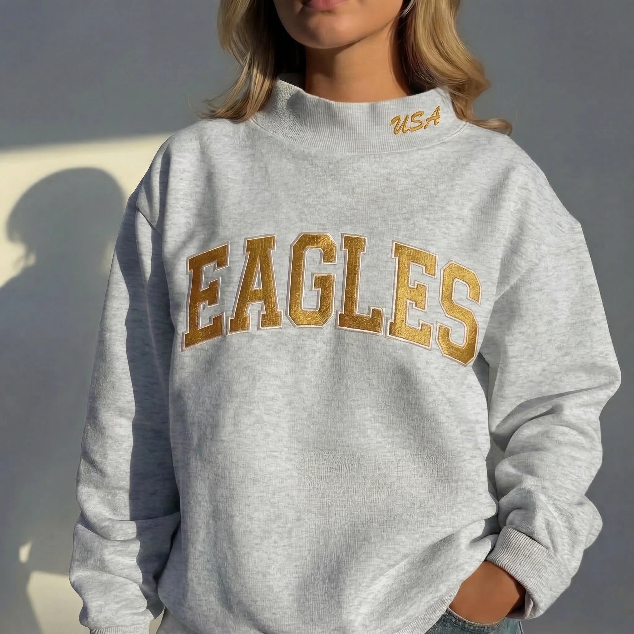 Custom Embroidered Mock Neck Team Name Sweatshirt Gifts for Sports Fans