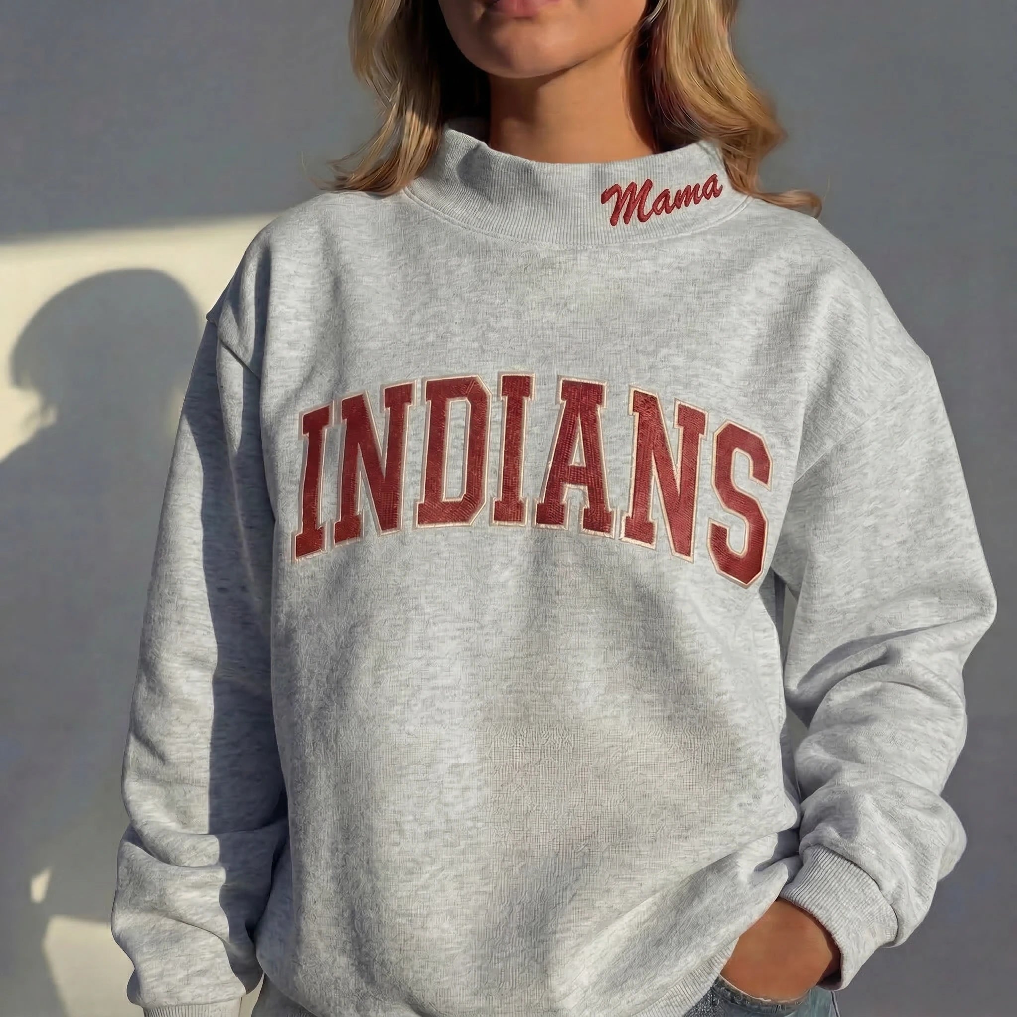 Custom Embroidered Mock Neck Team Name Sweatshirt Gifts for Sports Fans