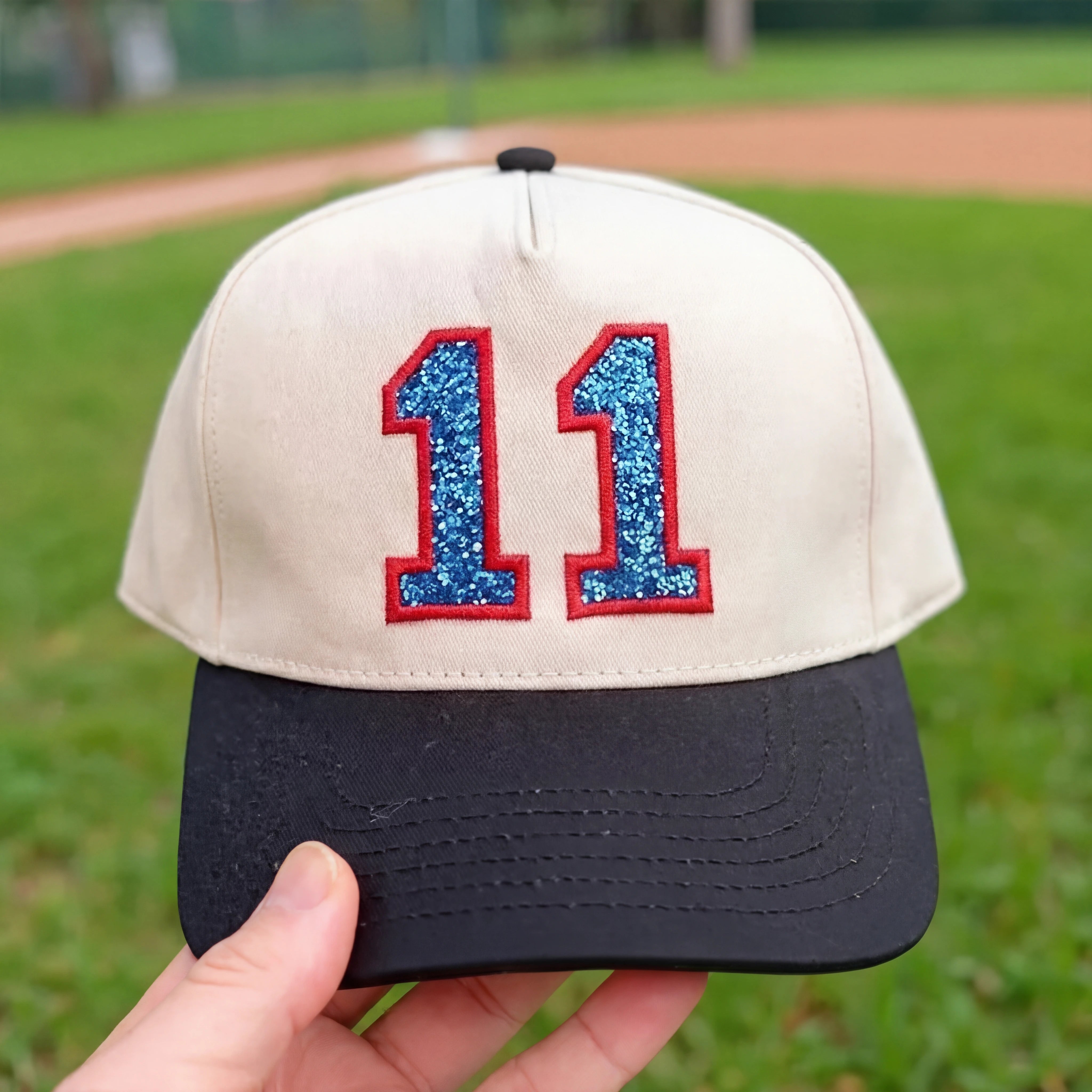 Glitter Sports Hat Custom Number or Letter Game Day Baseball Cap