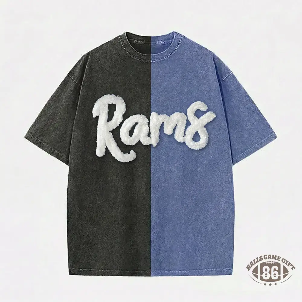 Custom College Chenille Team Name Embroidered Two Tone Washed T-shirt Gifts for Sports Fans