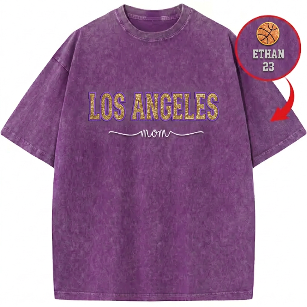 Basketball Mom Side Bow Washed T-shirt with Glitter Embroidered Coquette shirt