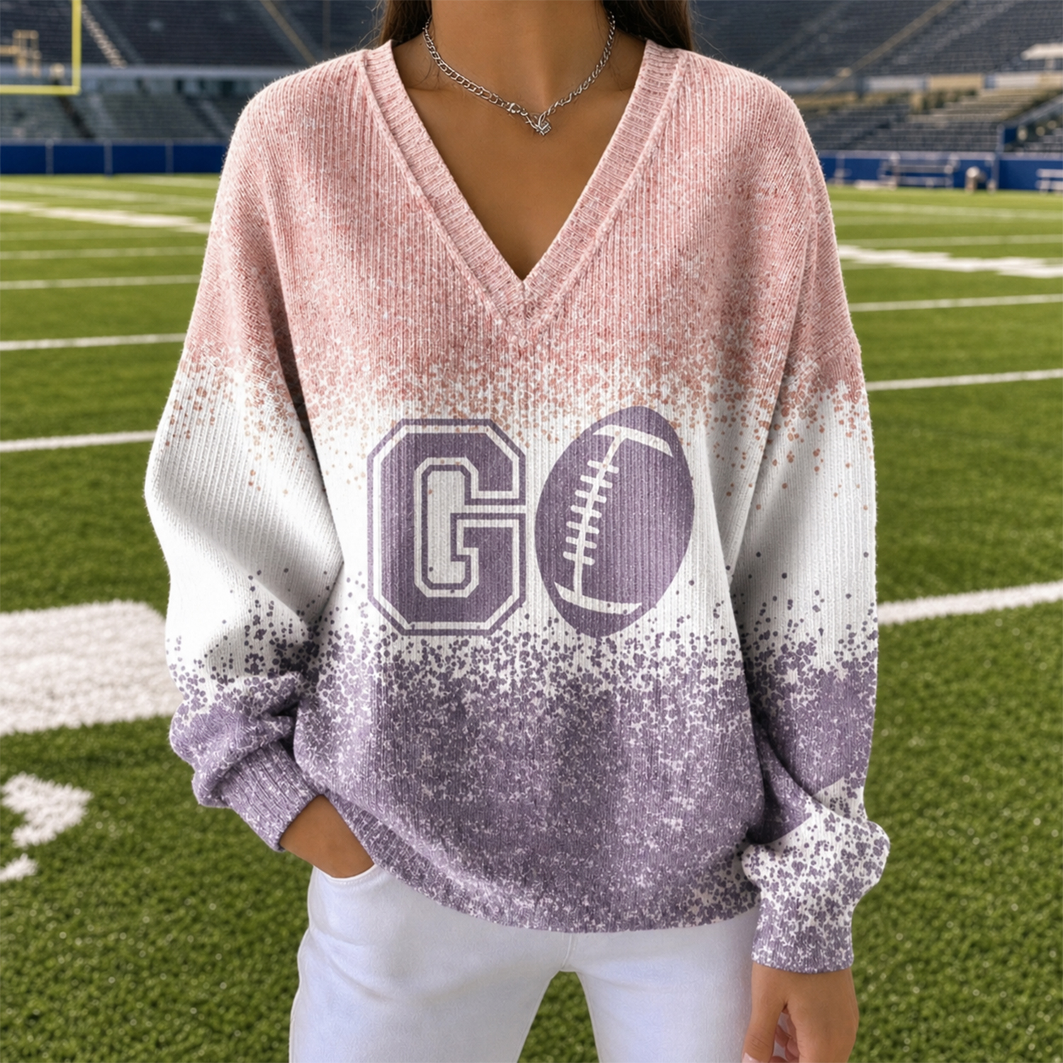 Women's Thanksgiving Game Day Turkey Print Plaid Patchwork Sweatshirt, Relaxed Fit Fall Football Pullover