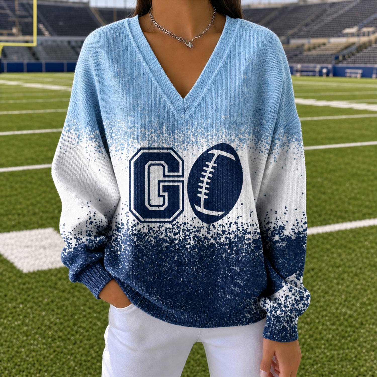 Women's Thanksgiving Game Day Turkey Print Plaid Patchwork Sweatshirt, Relaxed Fit Fall Football Pullover