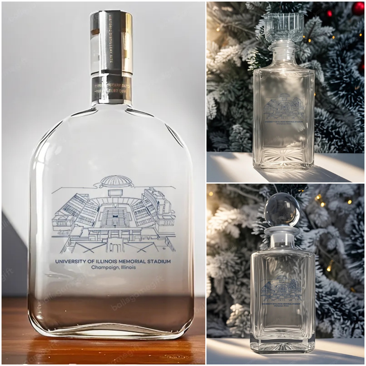 University of Illinois Memorial Stadium-Illinois Fighting Illini football,Whiskey Bottles-Gifts For Sports Lovers