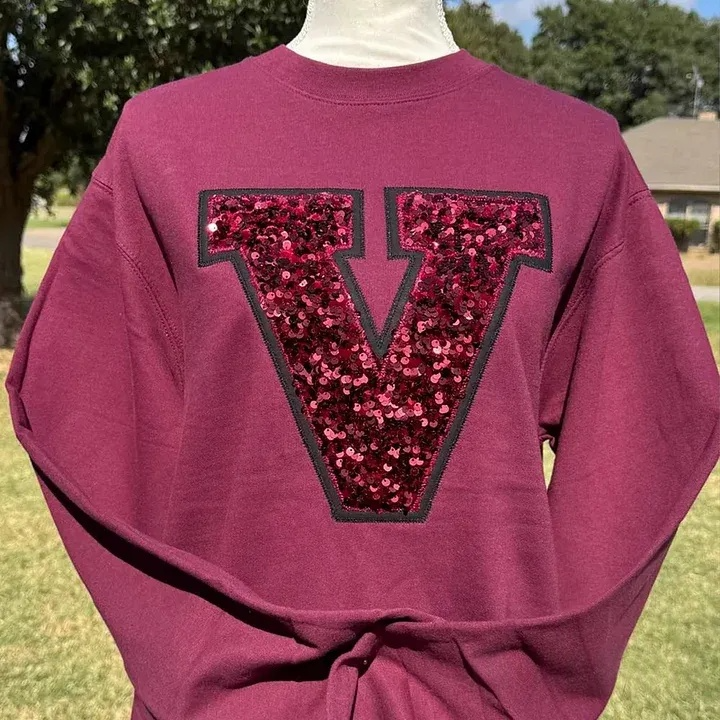 Personalized Embroidered Sequin Number or Letter Sweatshirt School Spirit Initial Crewneck
