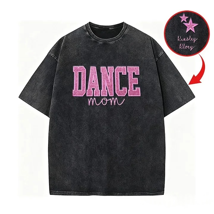 Personalized Embroidered Dance Mom Washed T-Shirt with Kids Name on Sleeve