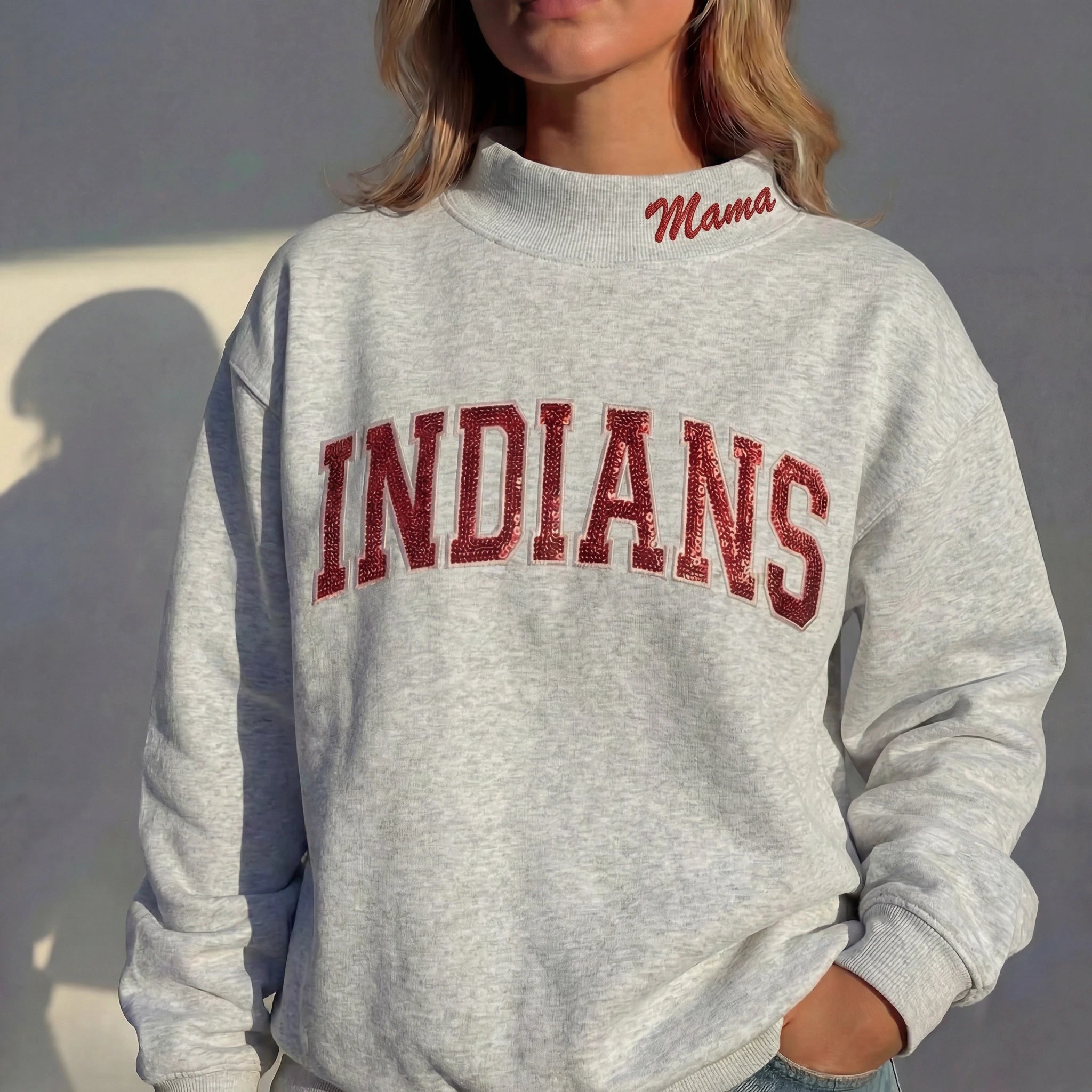 Custom Mock Neck Sequin Team Name Sweatshirt  Gifts for Sports Fans