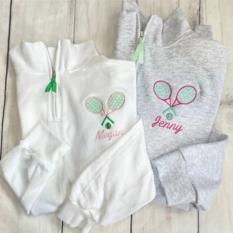 Personalized Tennis Racket Quarter Zip Sweatshirt Custom Name Tennis Pullover