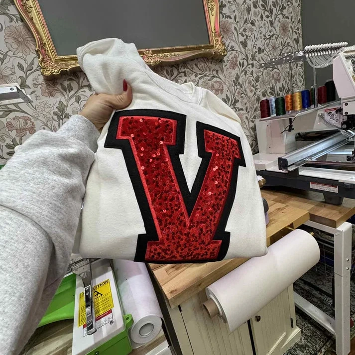 Personalized Sequin Letter Sweatshirt  Glitter Numbers Sports Fan Gift