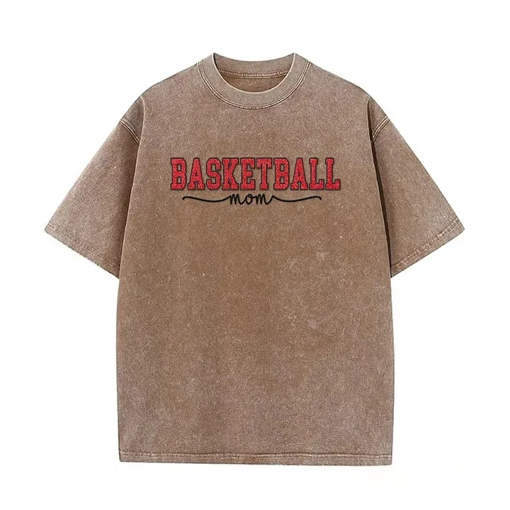 Basketball Mom Side Bow Washed T-shirt with Glitter Embroidered Coquette shirt