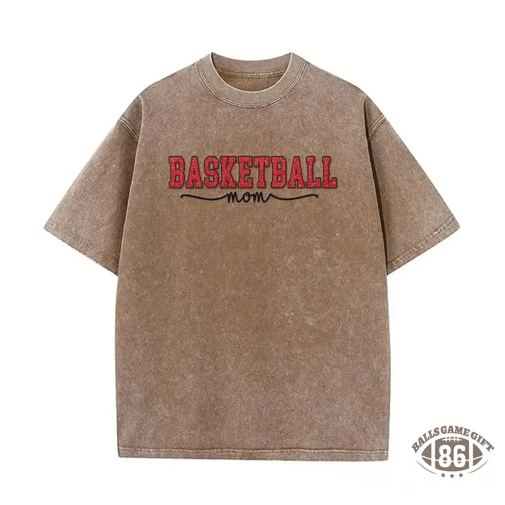 Basketball Mom Side Bow Washed T-shirt with Glitter Embroidered Coquette shirt