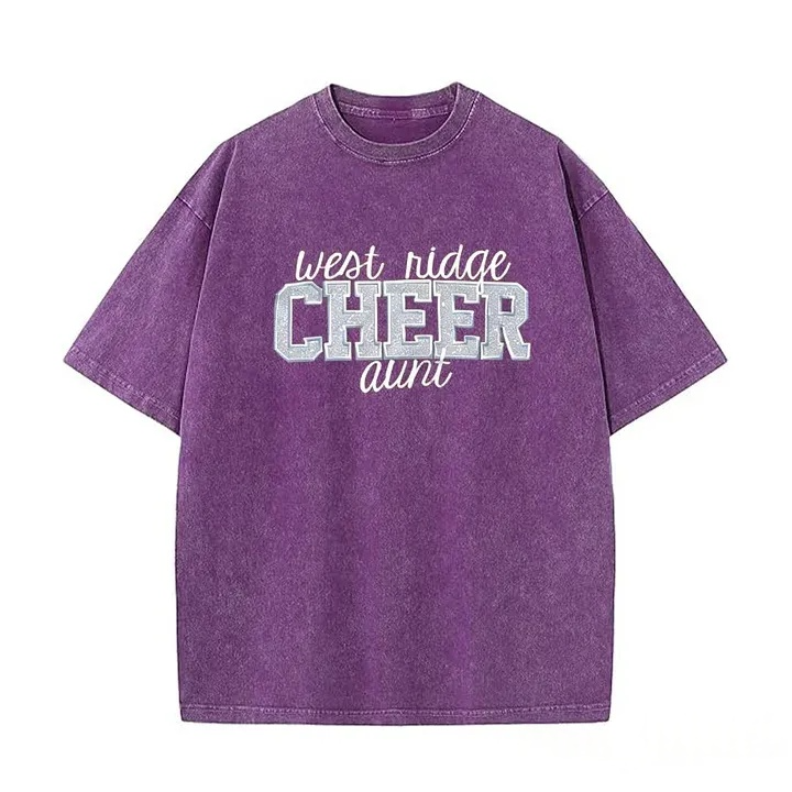 Personalized Custom Glitter Embroidered Cheer Mom Washed T-Shirt