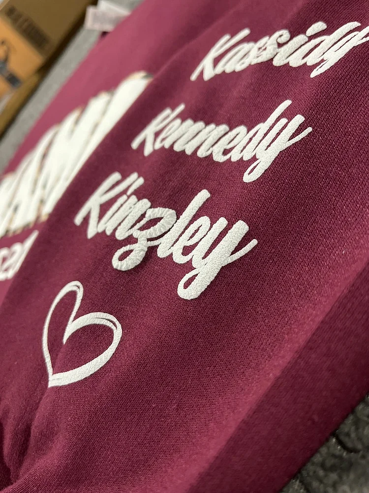 Mama Leopard Puff Print Personalized Sweatshirt or Hoodie with Kids Name Sleeve Gift for Mom