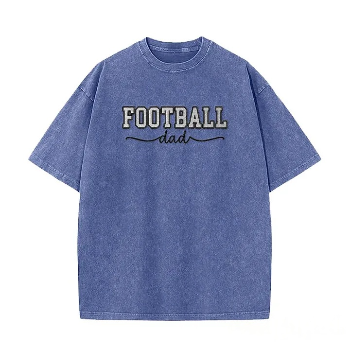Glitter Embroidered Football Mom Proud Sport Mom Washed T-Shirt
