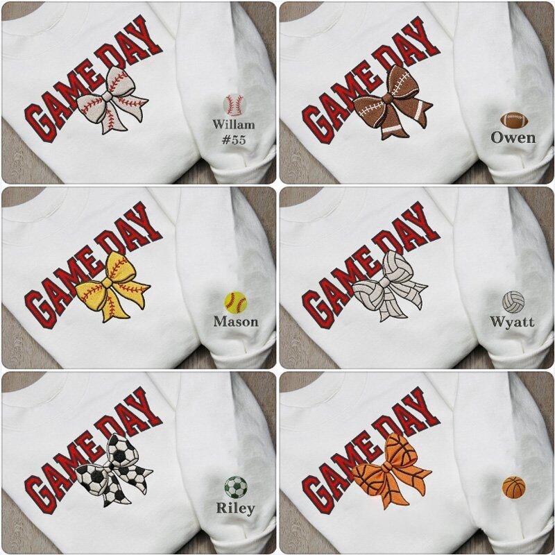 Custom Bow Applique Embroidery Apparel Fan Shirt Player Gift Crewneck Hoodie T-Shirt