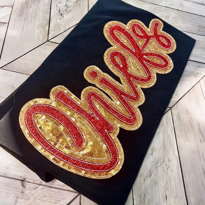 Personalized Sparkly Glitter Sequin Applique Embroidered Gameday Sweatshirt