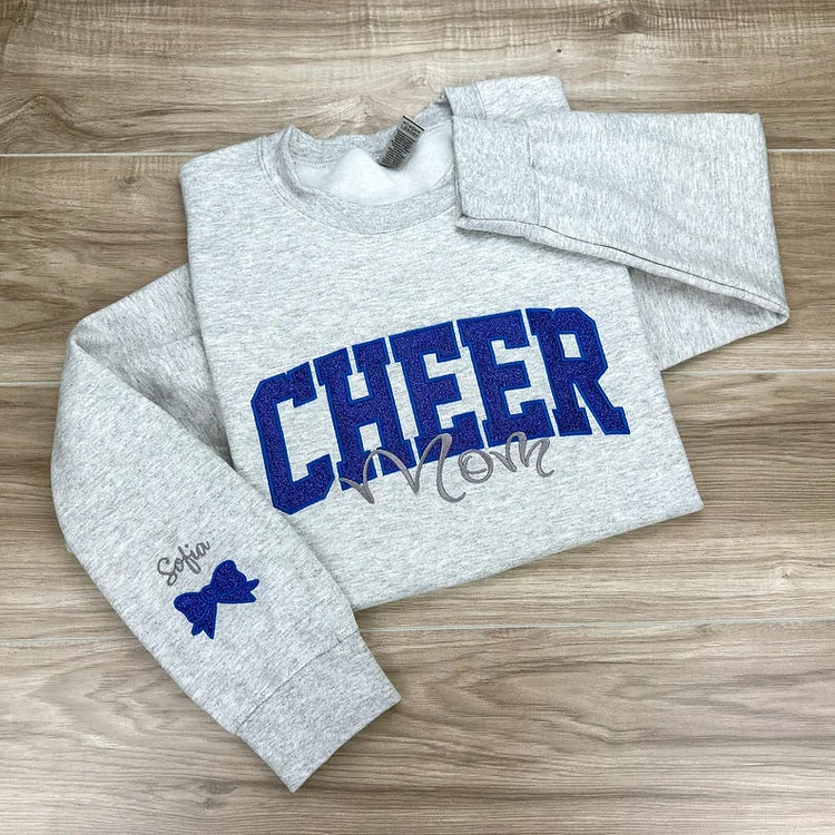Custom Embroidered Glitter Cheer Mom T-shirt&Sweatshirt , Cheer Mom Gift