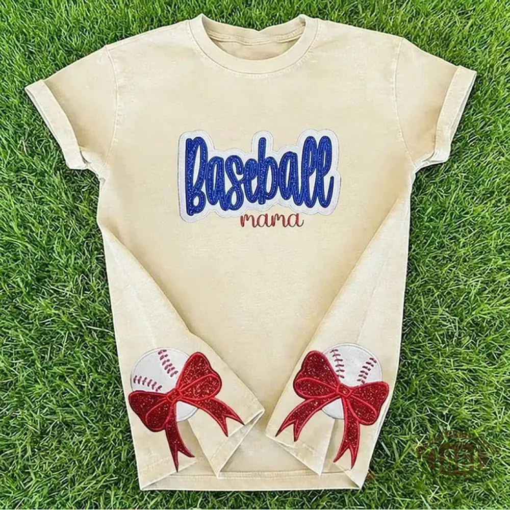 Personalized Custom Glitter Embroidered Baseball Mom Washed T-Shirt with Side Bow