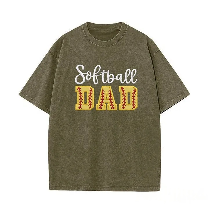 Softball DAD or MOM Applique Embroidery Personalized Washed T-Shirt