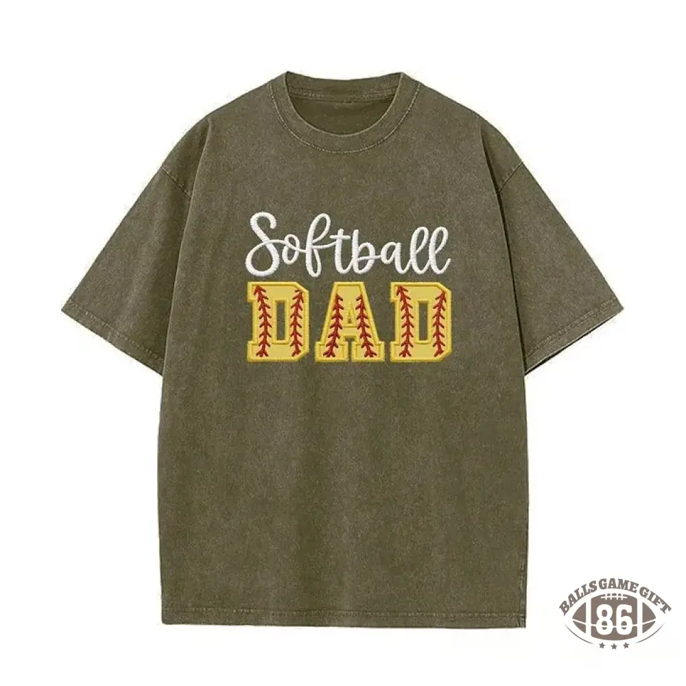 Softball DAD or MOM Applique Embroidery Personalized Washed T-Shirt