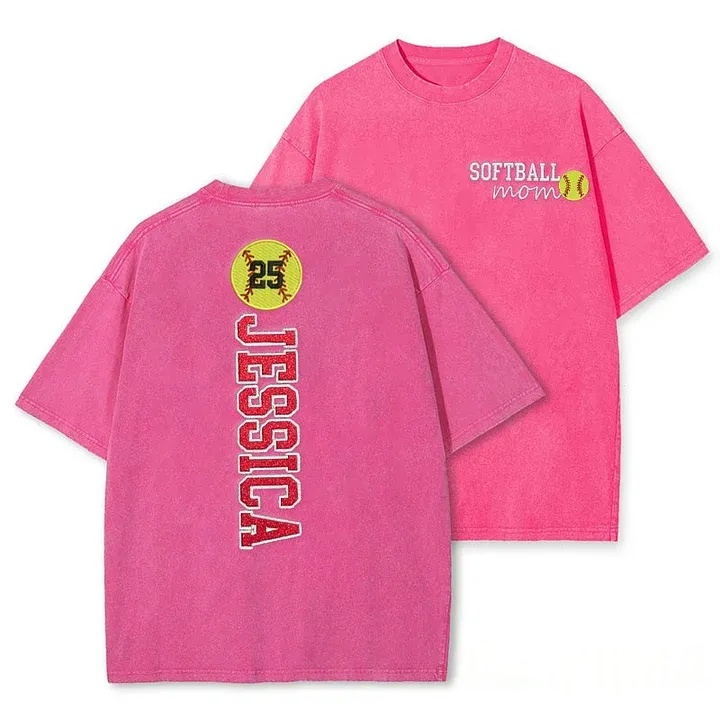 Softball Mom Washed T-Shirt Glitter Embroidery Name or Team Name Shirt