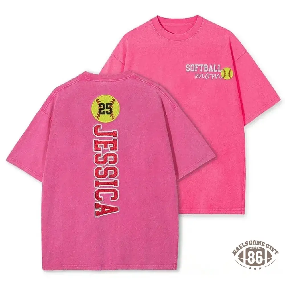 Softball Mom Washed T-Shirt Glitter Embroidery Name or Team Name Shirt