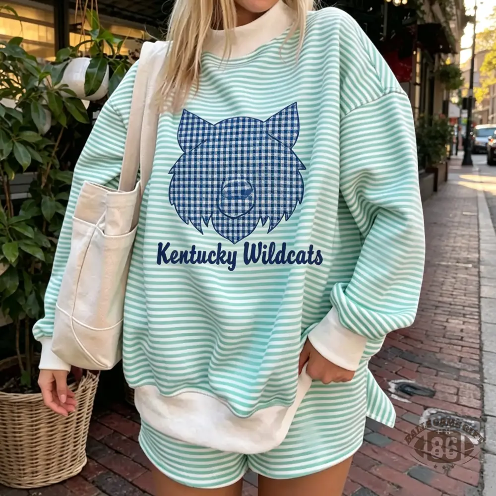 Animal Embroidered Striped Two-Piece Set, Oversized Color Block Sweatshirt & Shorts