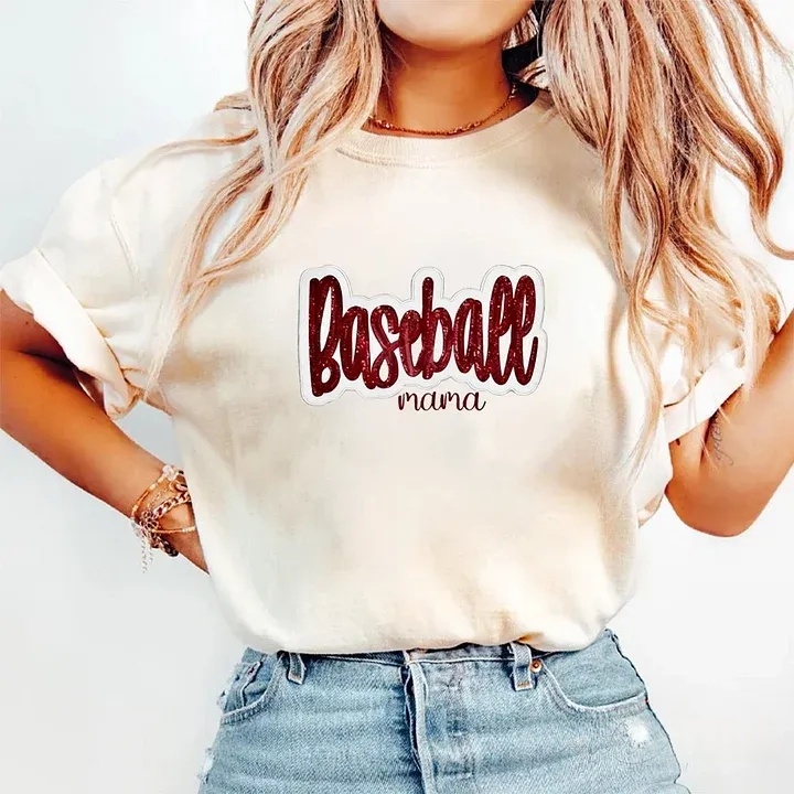 Personalized Custom Glitter Embroidered Baseball Mom Washed T-Shirt with Side Bow