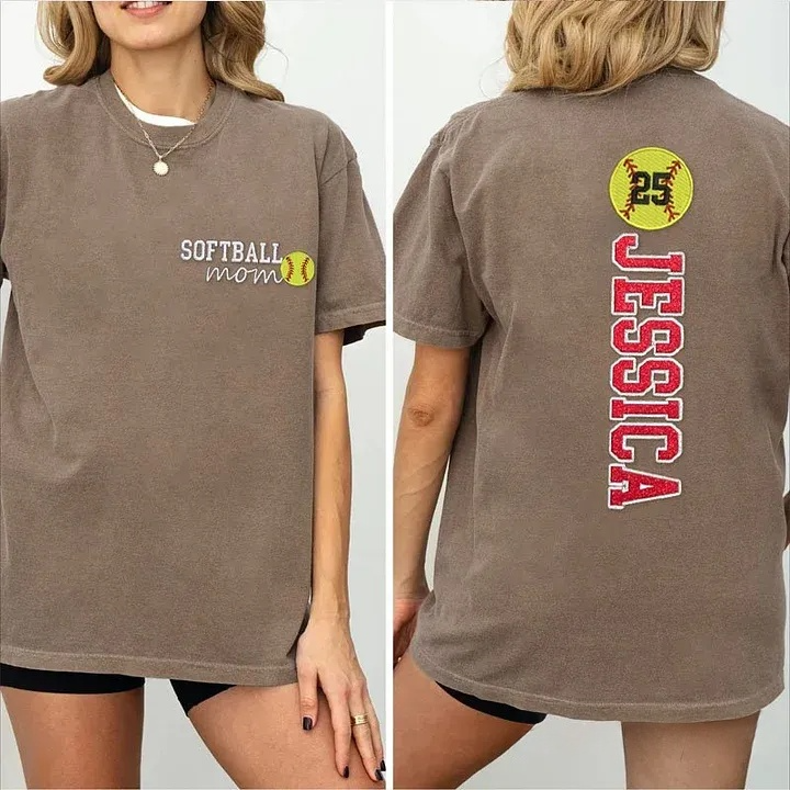 Softball Mom Washed T-Shirt Glitter Embroidery Name or Team Name Shirt