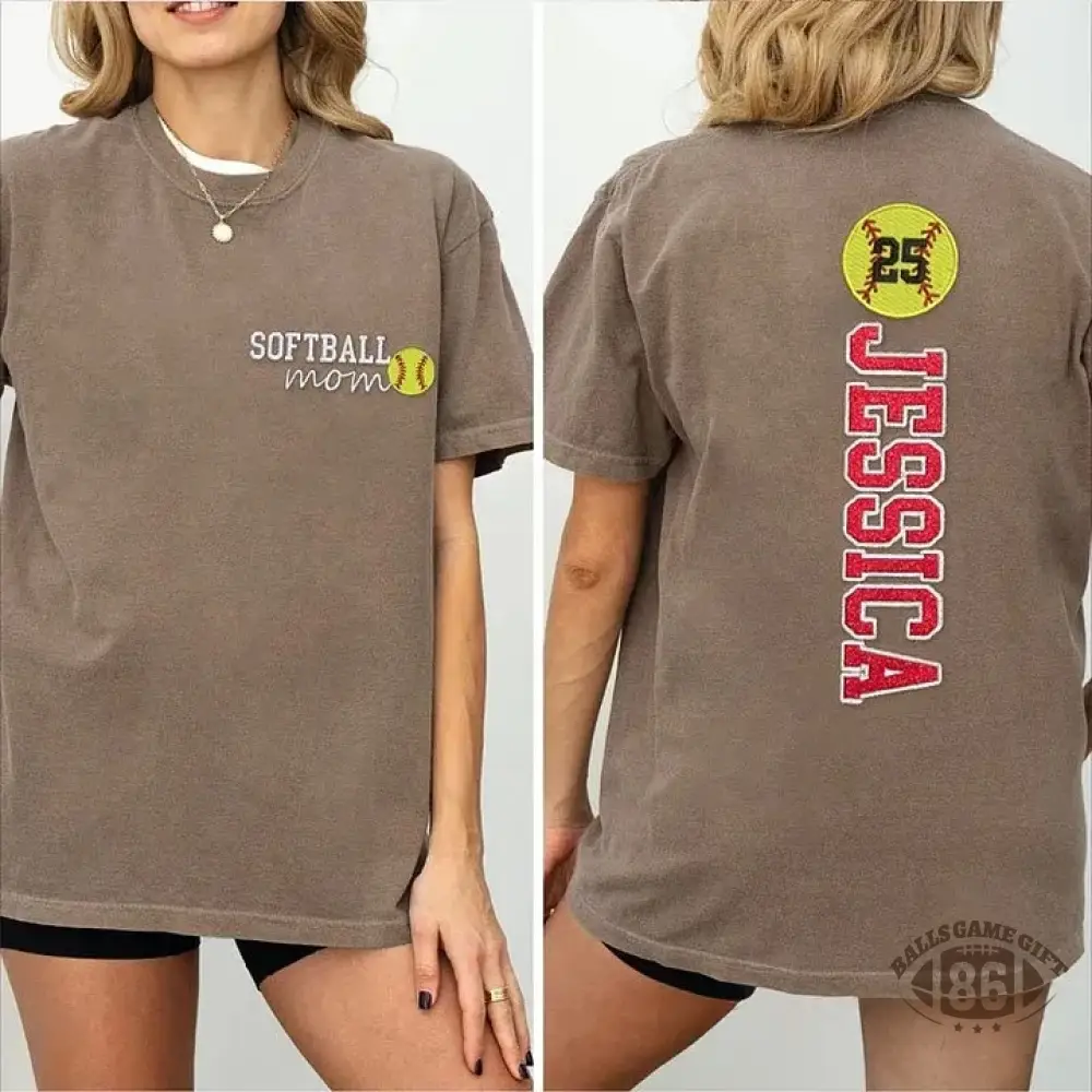 Softball Mom Washed T-Shirt Glitter Embroidery Name or Team Name Shirt