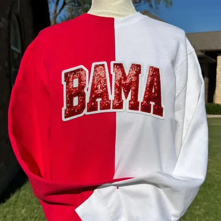 Personalized School Team Sequins Appliqué Sweatshirt – Two-Tone Split Crewneck