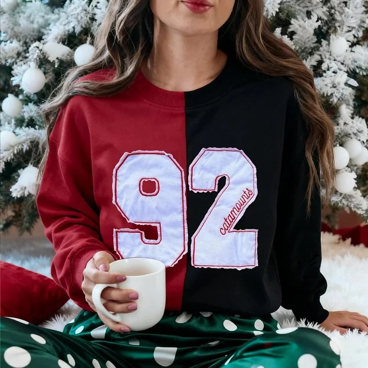  Personalized Sports Number Embroidered Two Tone Crewneck Team or Player Name Gift