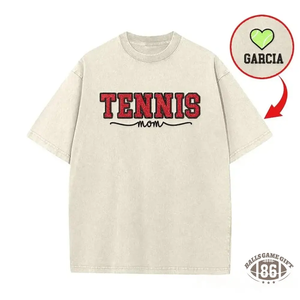 Embroidered Tennis Mom Dad Washed T-Shirt with Glitter Side Bow Vintage T-shirt