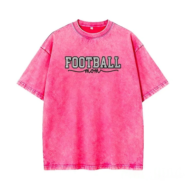 Glitter Embroidered Football Mom Proud Sport Mom Washed T-Shirt