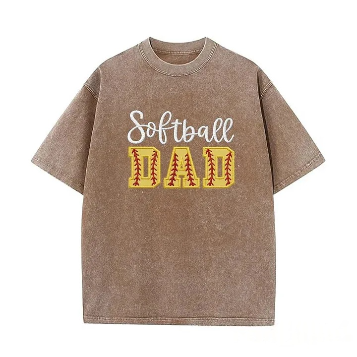 Softball DAD or MOM Applique Embroidery Personalized Washed T-Shirt