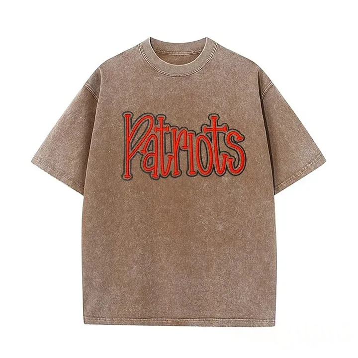 Personalized College Team Double 3D Puff School Mascot Embroidered Washed T-Shirt