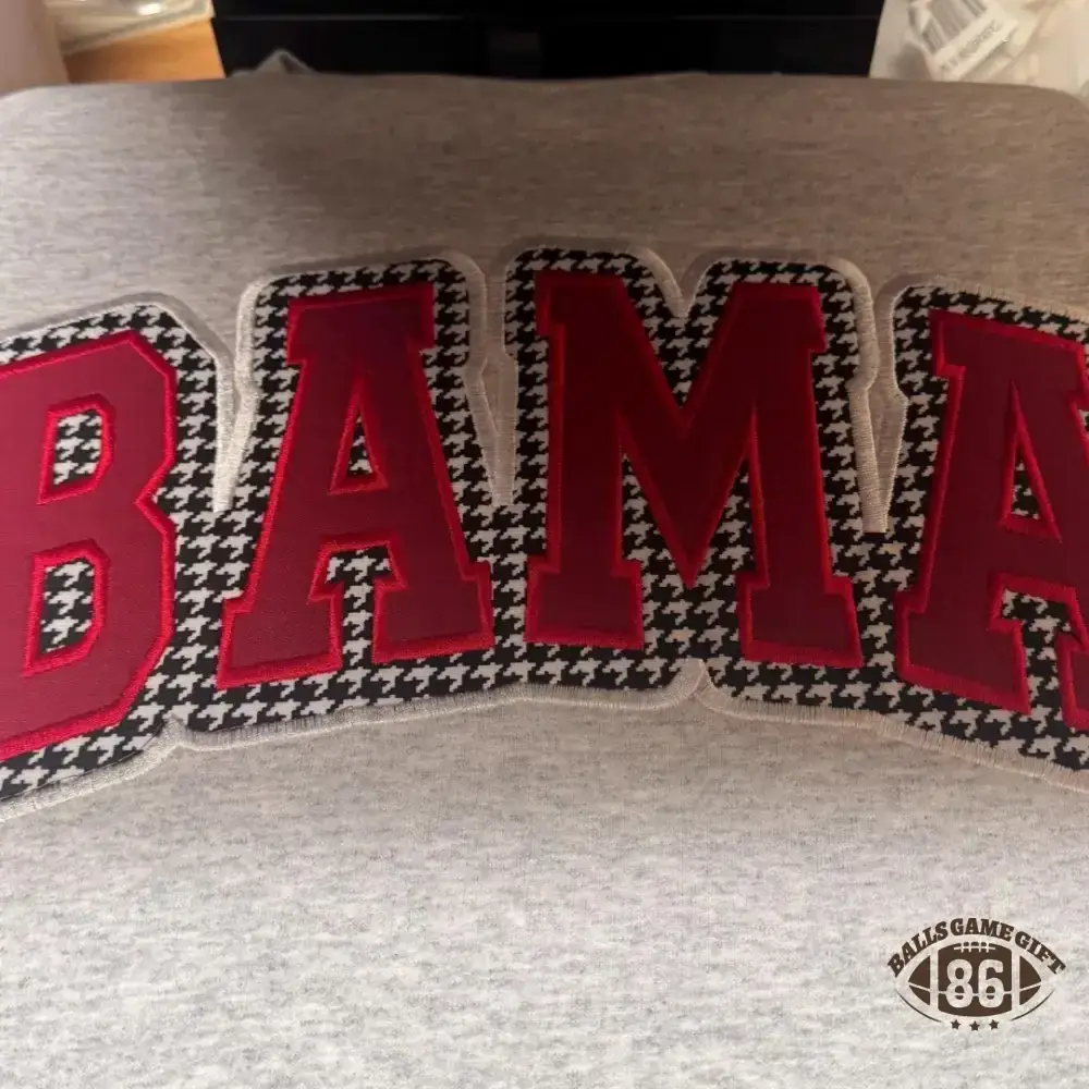 BAMA Houndstooth Embroidered Applique Sweatshirt, Game Day Crewneck