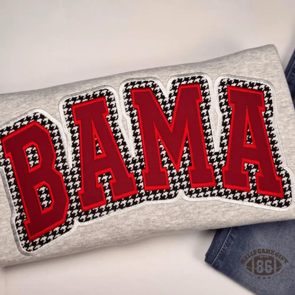 BAMA Houndstooth Embroidered Applique Sweatshirt, Game Day Crewneck