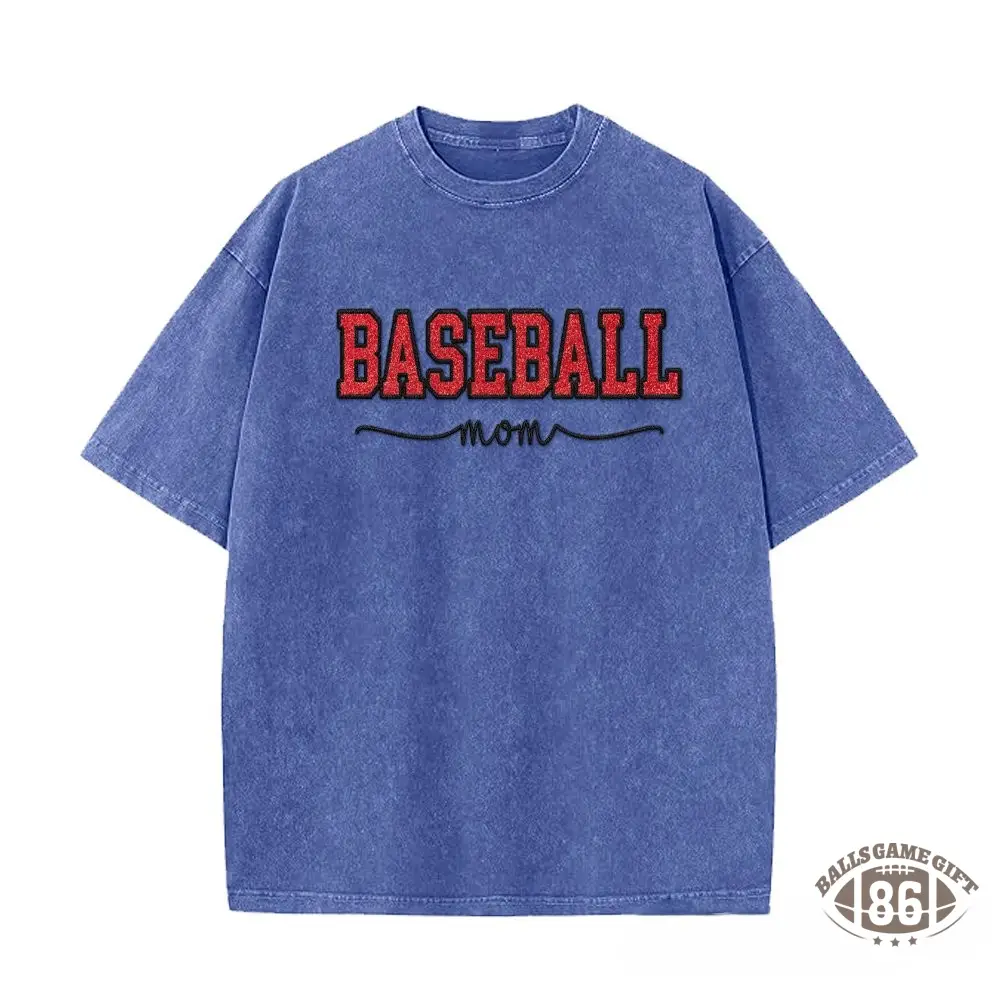 Proudstitch Baseball Mom Dad Glitter Embroidered Washed T-shirt with Side Bow