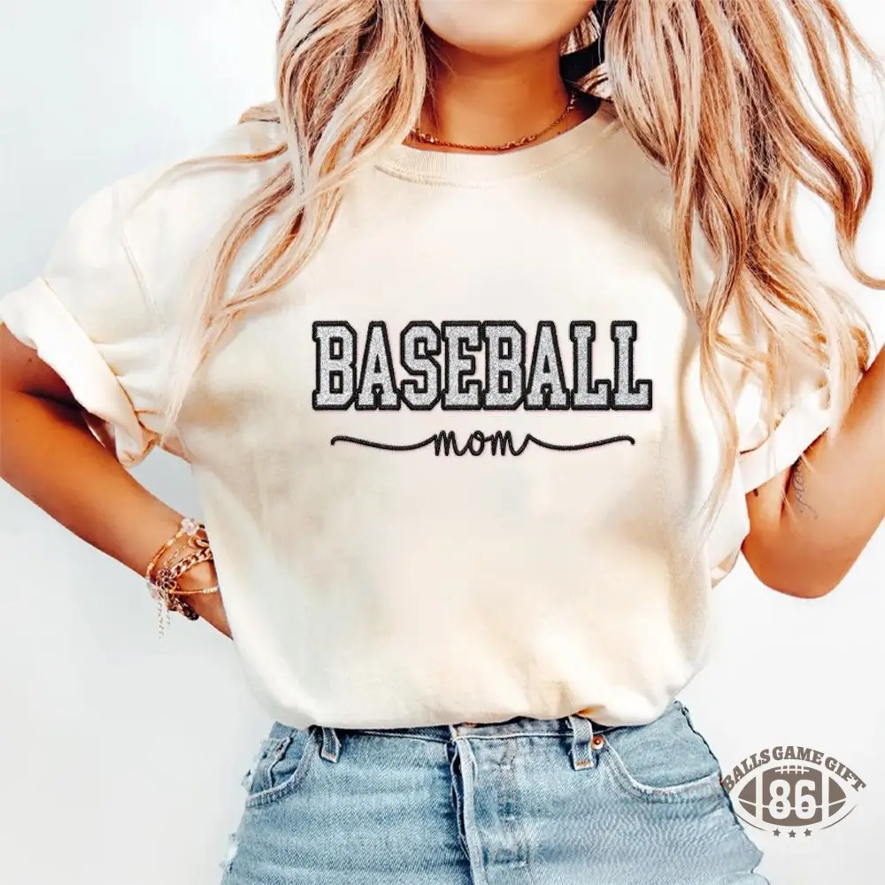 Proudstitch Baseball Mom Dad Glitter Embroidered Washed T-shirt with Side Bow