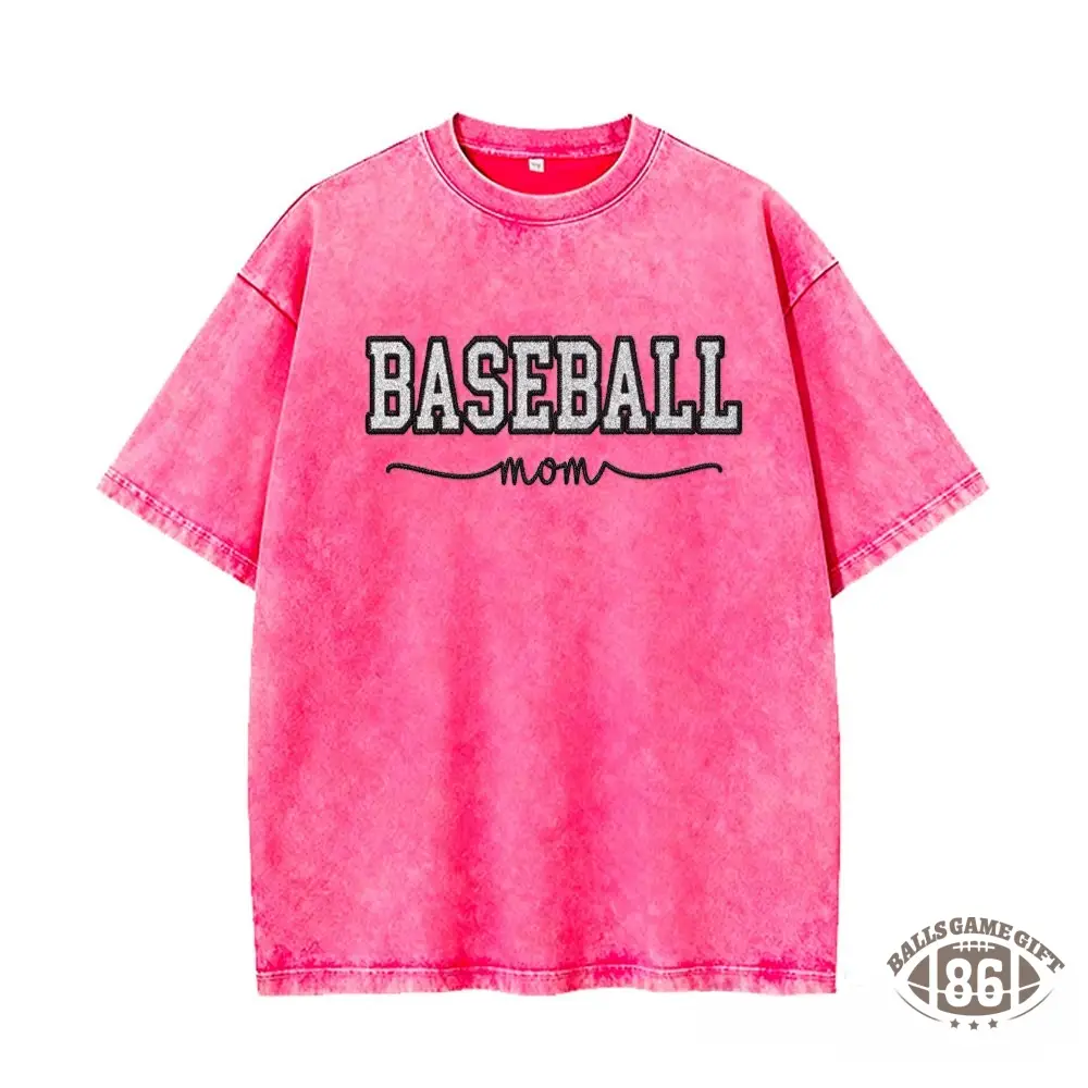 Proudstitch Baseball Mom Dad Glitter Embroidered Washed T-shirt with Side Bow