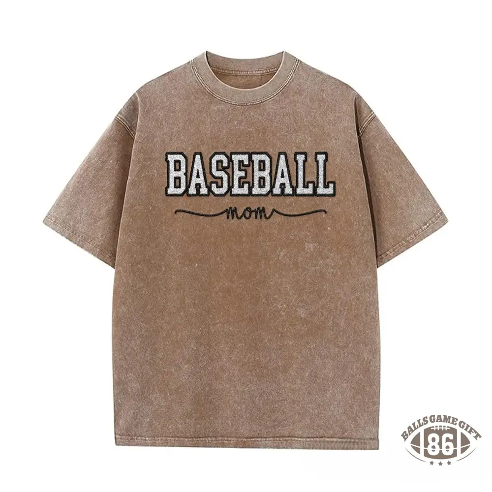 Proudstitch Baseball Mom Dad Glitter Embroidered Washed T-shirt with Side Bow