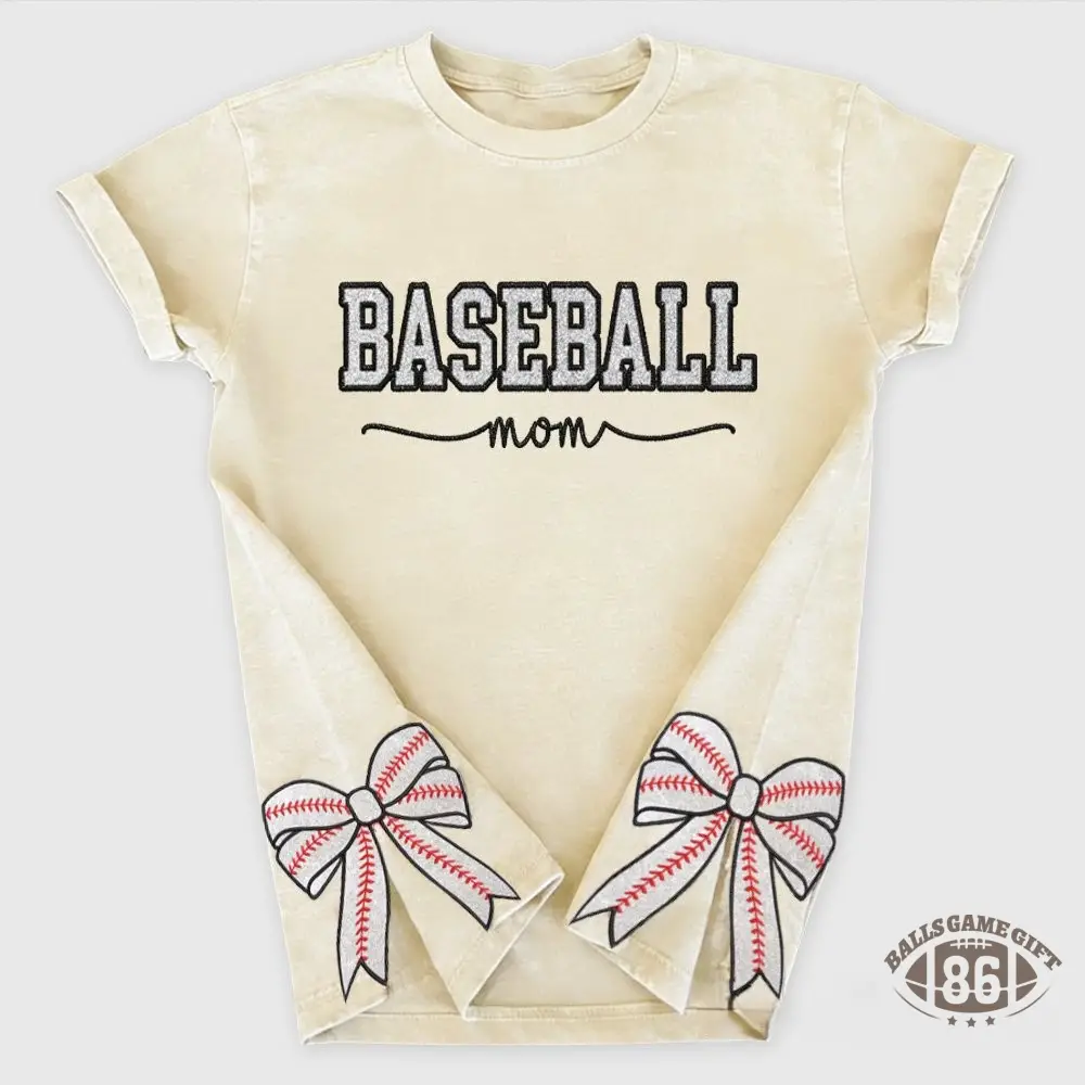 Proudstitch Baseball Mom Dad Glitter Embroidered Washed T-shirt with Side Bow
