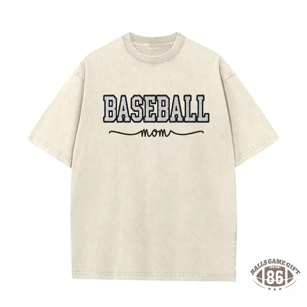 Proudstitch Baseball Mom Dad Glitter Embroidered Washed T-shirt with Side Bow