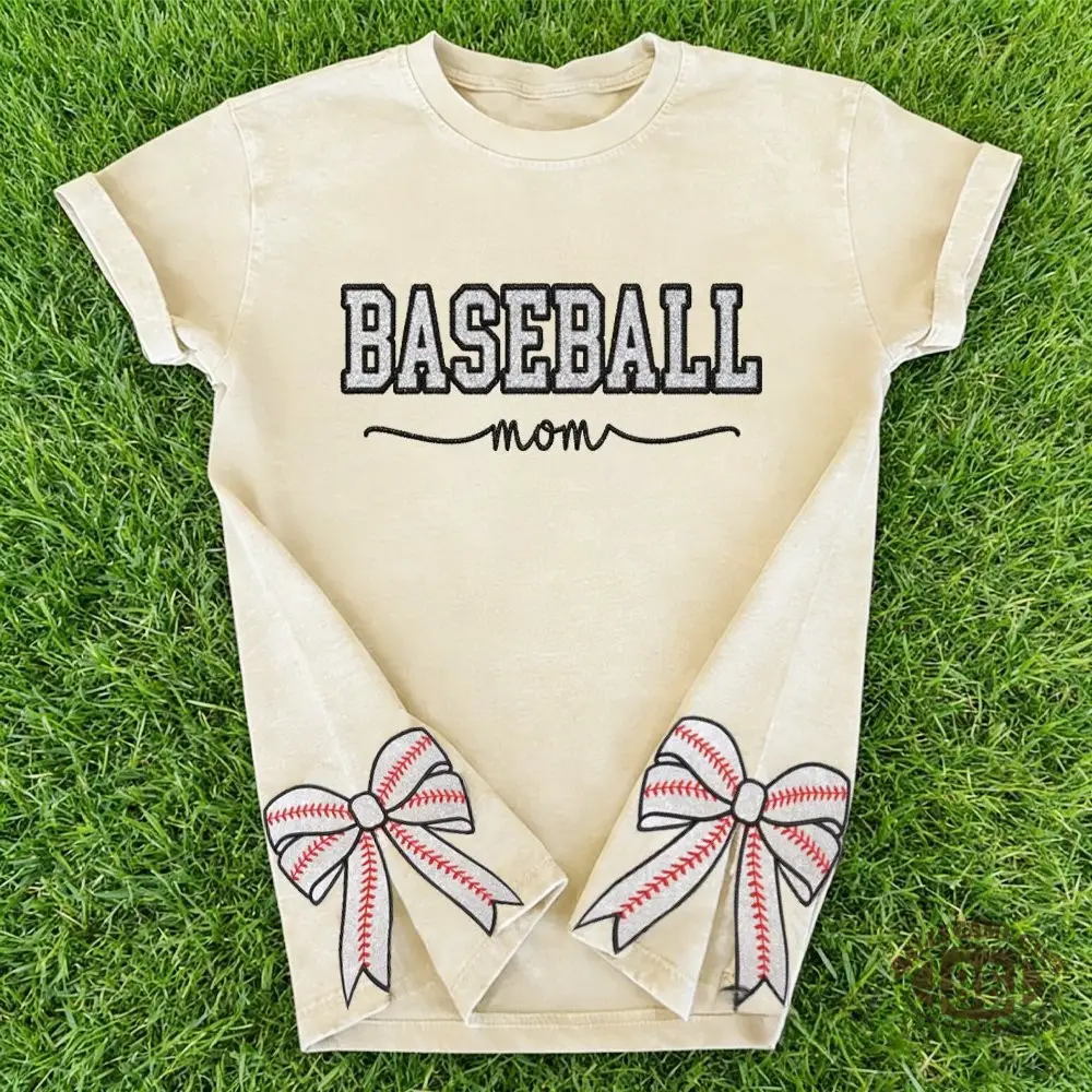 Proudstitch Baseball Mom Dad Glitter Embroidered Washed T-shirt with Side Bow