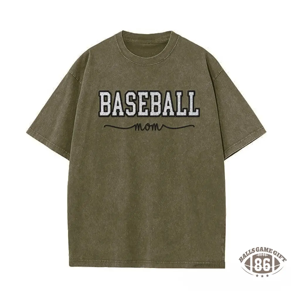 Proudstitch Baseball Mom Dad Glitter Embroidered Washed T-shirt with Side Bow