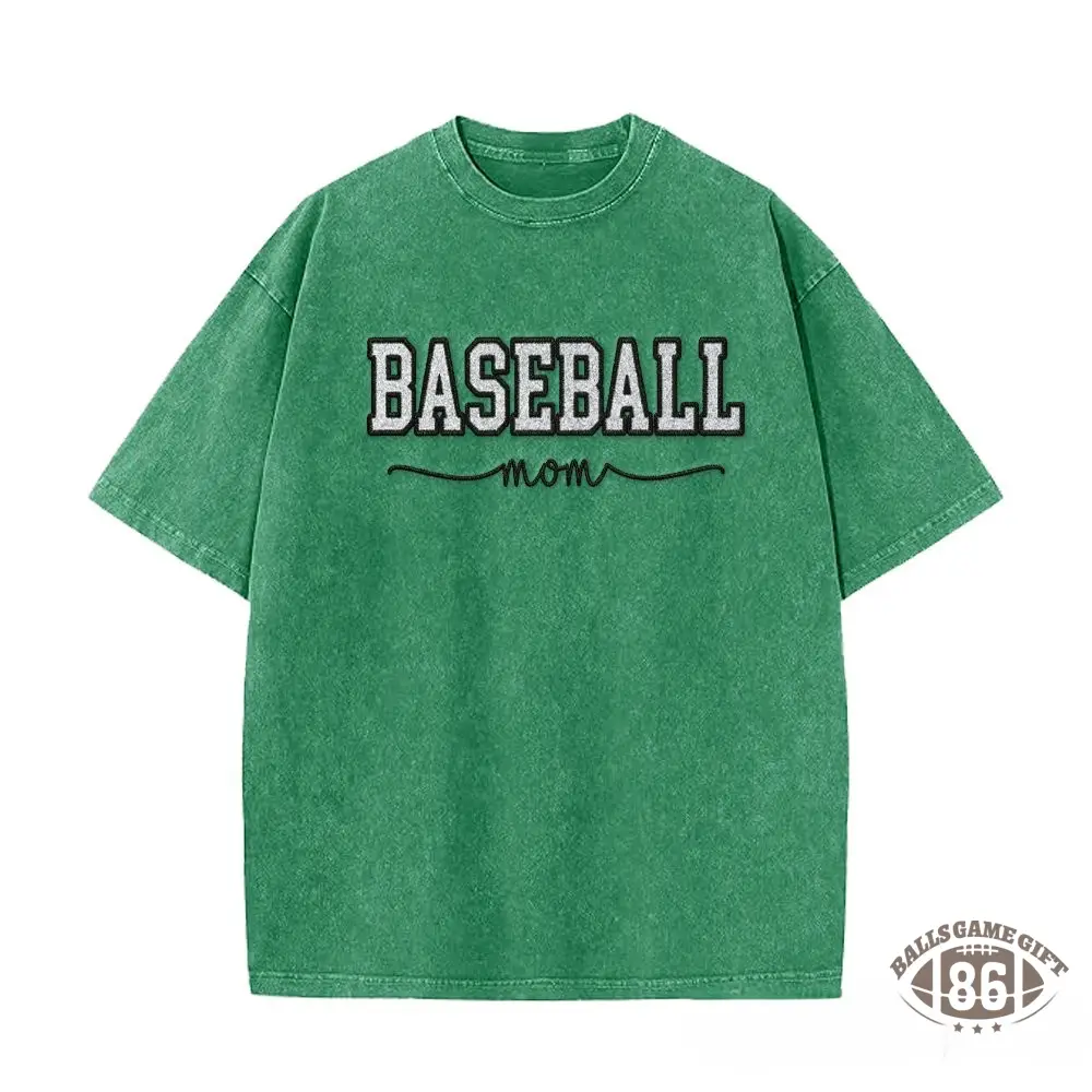 Proudstitch Baseball Mom Dad Glitter Embroidered Washed T-shirt with Side Bow