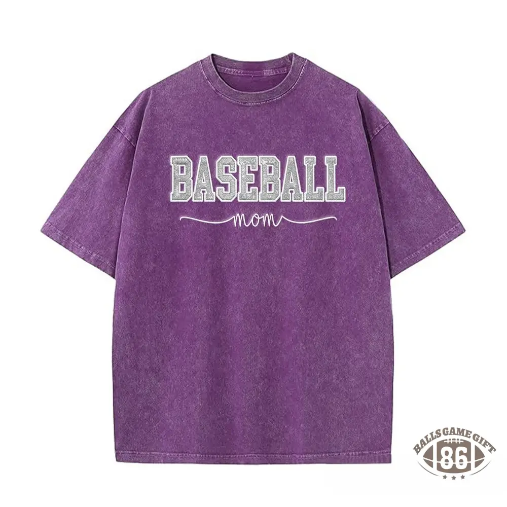 Proudstitch Baseball Mom Dad Glitter Embroidered Washed T-shirt with Side Bow