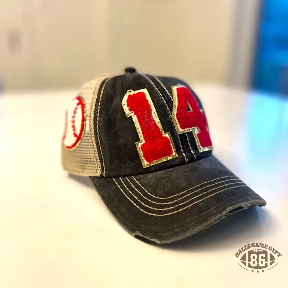 Baseball Mom Hat, Personalized Number Patch, Varsity Trucker Cap
